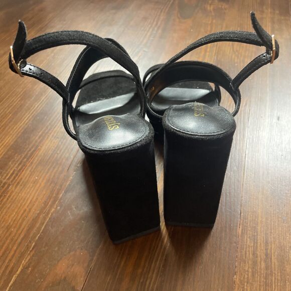 Black 5" High Block Heel 1.5"PLATFORM Open Toe Shoes WOMEN Size 9.5 - Picture 6 of 12